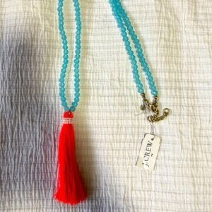 Turquoise bead and hot pink tassel long summer necklace from J. Crew. NWT!